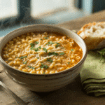 bowl Easy Flu Relief Soup with Garlic Onion and Lemon