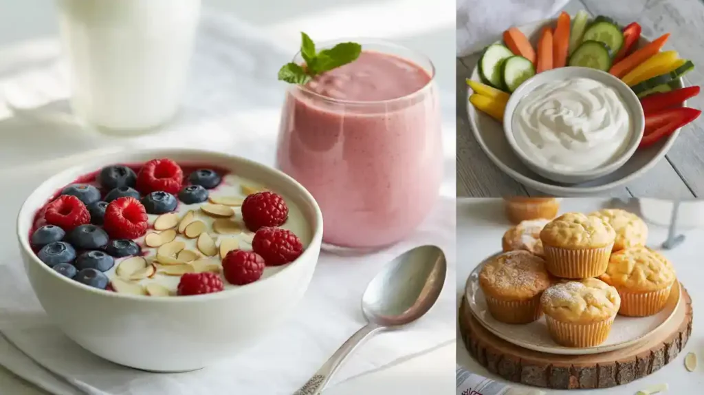 Collage showing different ways to eat Greek yogurt daily