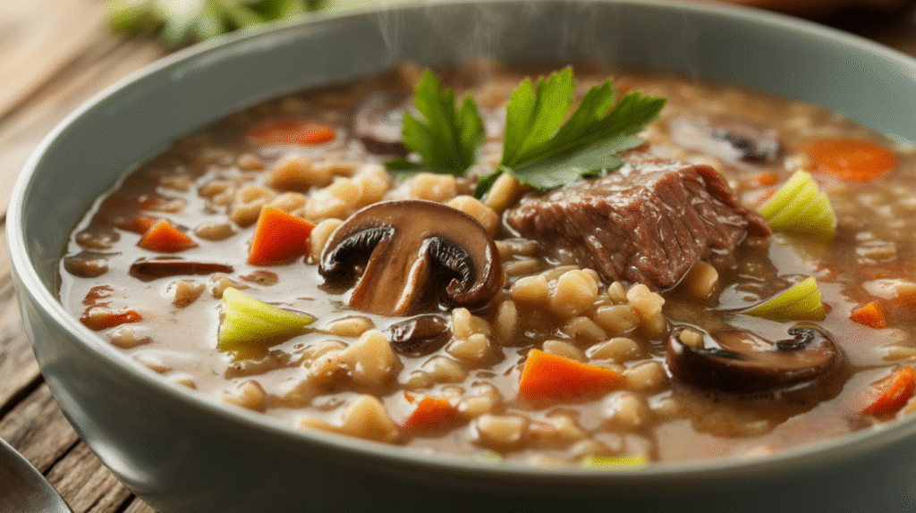 Creamy Beef & Barley Soup with Mushrooms