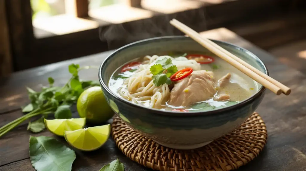 Chicken lemon healing soup with herbs