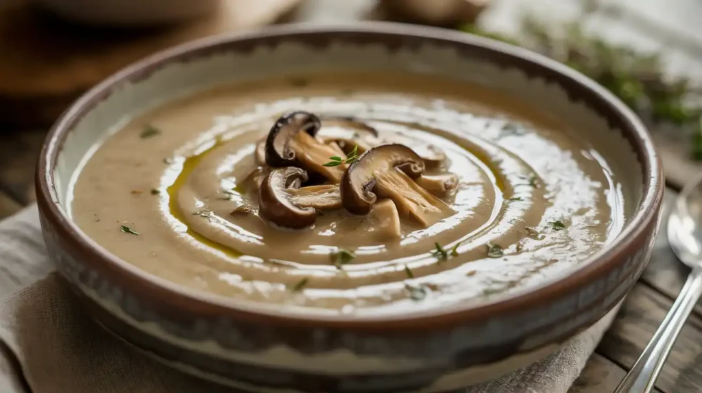 creamy homemade mushroom soup, showcasing the texture and key ingredients
