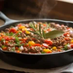 dish presentation shot of a Ground Beef and Vegetable Skillet