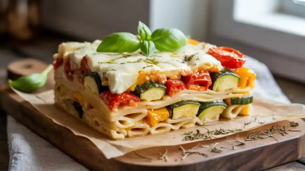 Mediterranean Vegetable Pasta Bake, showcasing the texture of the pasta