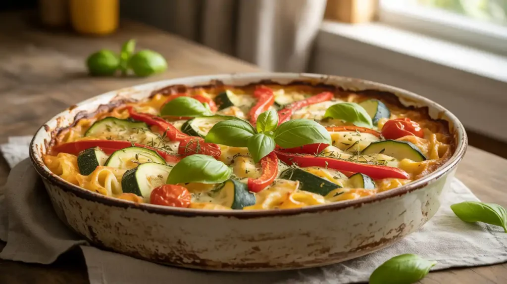 Mediterranean Vegetable Pasta Bake, showcasing the texture of the pasta