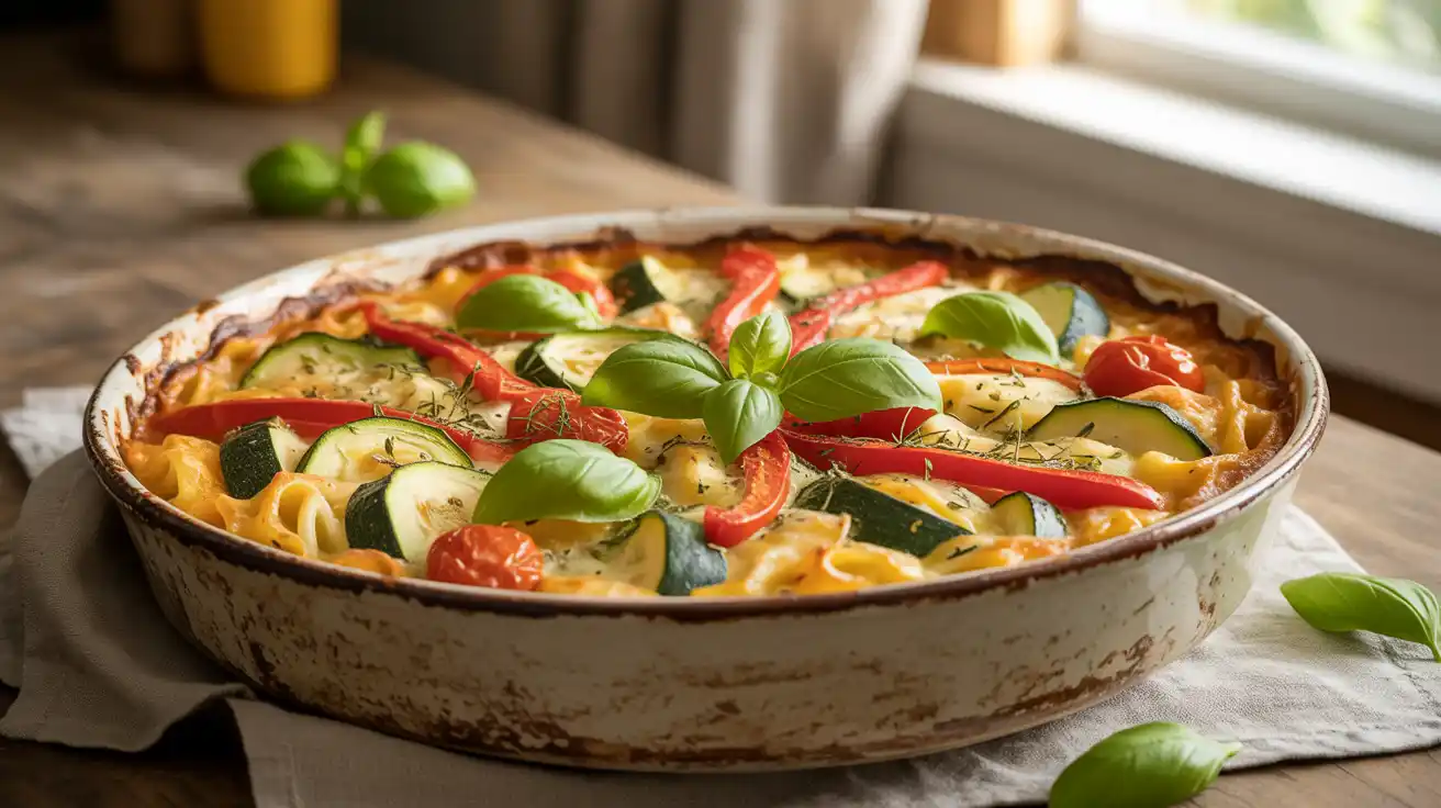 Mediterranean Vegetable Pasta Bake, showcasing the texture of the pasta